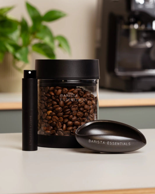 Includes RDT spray, dosing tray and vacuum storage container for coffee beans.