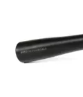 Detail of a wooden portafilter handle, with the logo 'Barista Essentials' shown