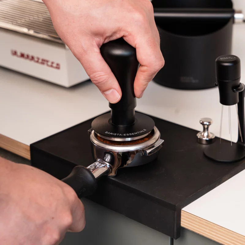 Calibrated spring loaded tamper  in use 58.5mm E61 Barista-Essentials
